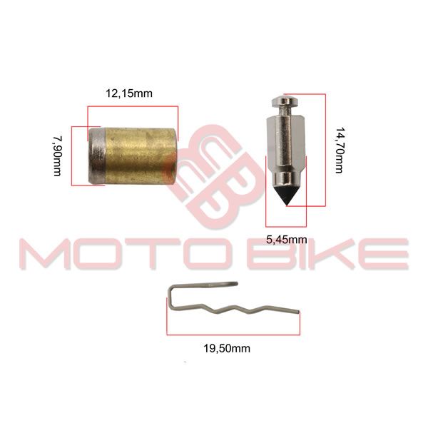 Float valve and seat for carburettor m8x1,25 mm ( valve fi 5,45x14,7 mm )