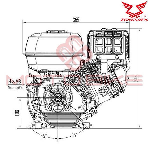 Motor zongshen gb200 196cc ( 4,2 kw / 5,5 ks )  horizontalna radilica 19mm / 58mm