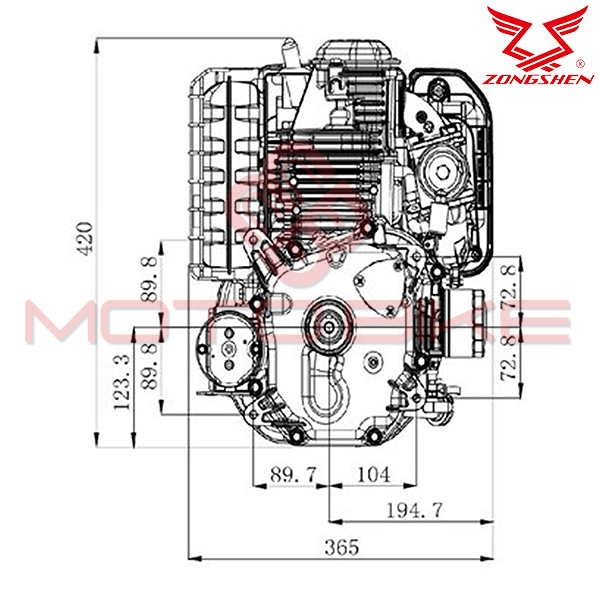 Motor traktor kosacice zongshen 439cc ( 9,5 kw / 12,7 ks ) - radilica 25,4mm / 80mm