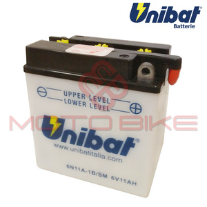 Akkumulator UNIBAT 6V 11Ah nyitott rendszerű akk savval 6N11A-1B jobb(122x62x131)
